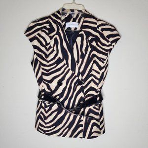 Calvin Klein Belted dbl-breasted Cap Sleeve leopard print Top Size 2 -NEVER WORN